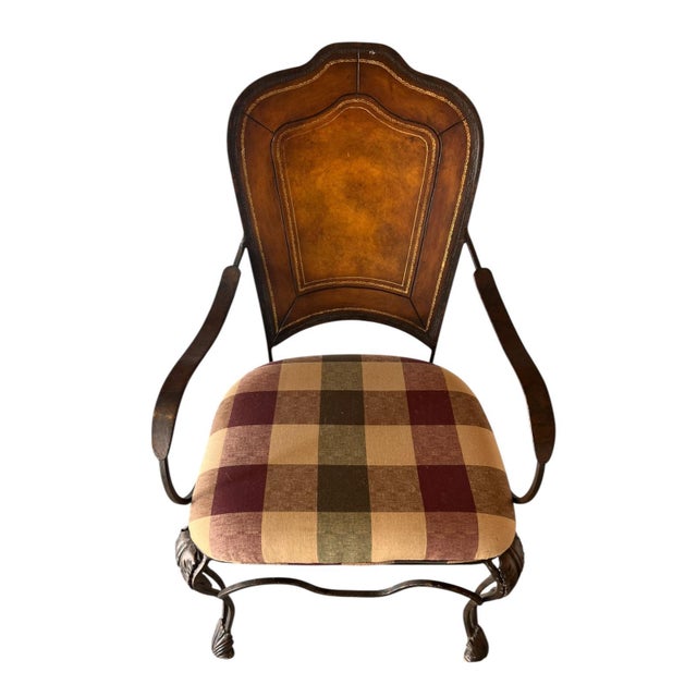 Set of 4 Leather Back Custom Upholstered Chairs For Sale - Image 4 of 5