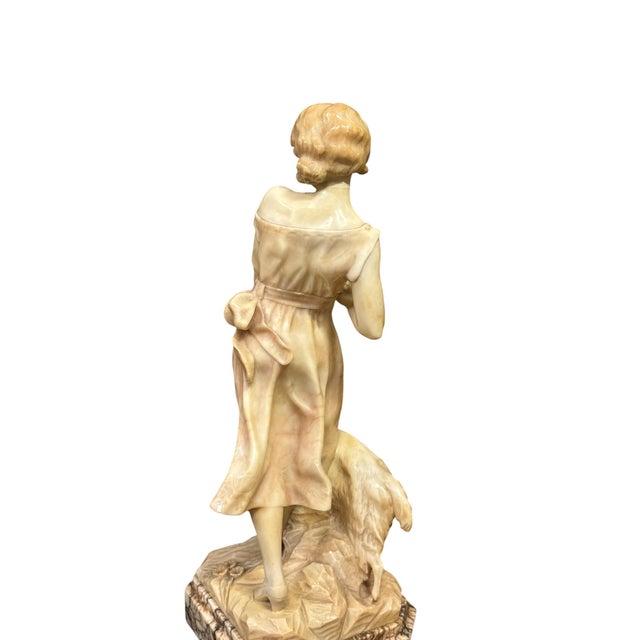 Late 19th Century Late 19th Century Hand-Carved Alabaster Figurative Sculpture Depicting a Young Woman or Shepherdess With a Goat/Sheep, For Sale - Image 5 of 8