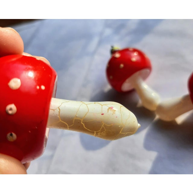 Mid 20th Century Christmas Ornament Mushroom Glass Set 3 Holiday For Sale - Image 5 of 6