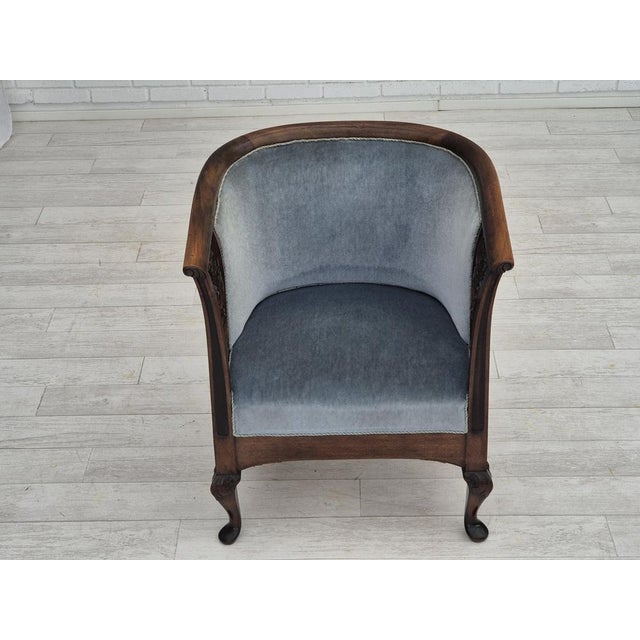 Wood Danish Lounge Chair in Light Blue Furniture Velour, 1950s For Sale - Image 7 of 18