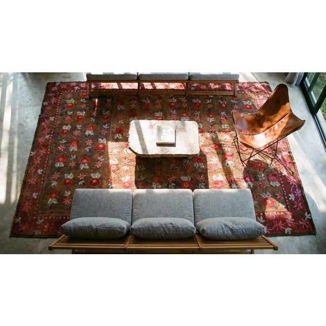 Sienna Excellent Folk Art Style in a Brown-Sienna Background Color Antique American Hooked Rug For Sale - Image 8 of 9