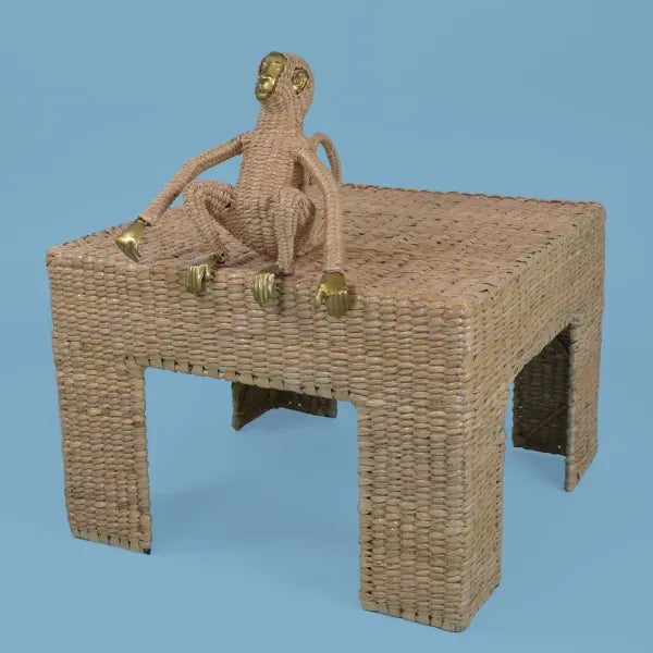 Small Monkey Figure by Mario Lopez Torres. There are minor imperfections to the hand-made woven rattan. (see photos)