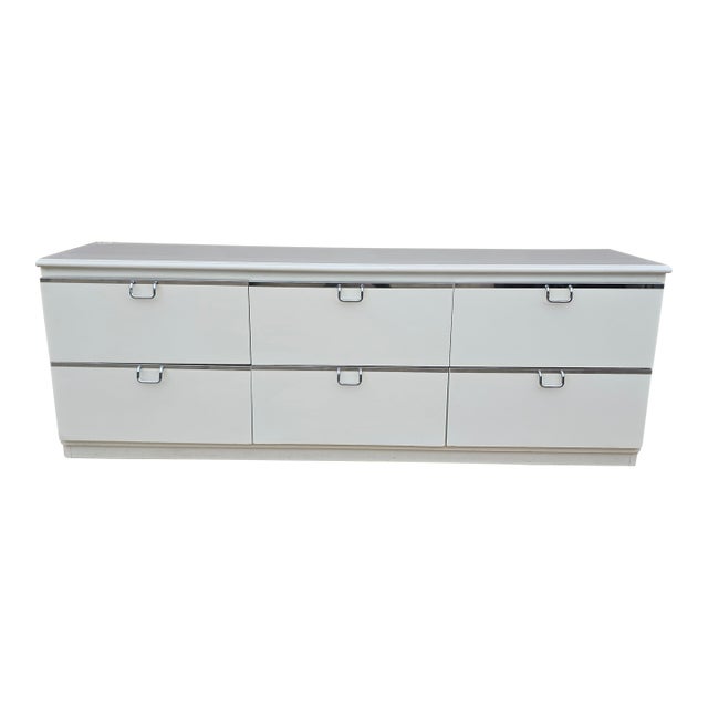 1980s Lane Post Modern Dresser With Chrome Accents For Sale