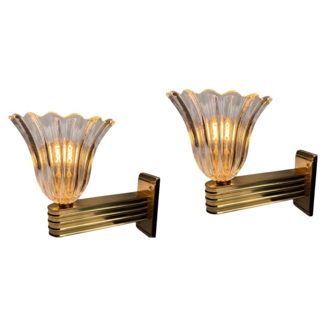 Mid-Century Murano Glass Wall Lamps in the style of Ercole Barovier, Italy, 1990s, Set of 2 For Sale - Image 10 of 10