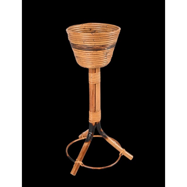 Mid-Century Italian Round Bamboo Cane and Rattan Plant Holder, 1950s For Sale - Image 13 of 18