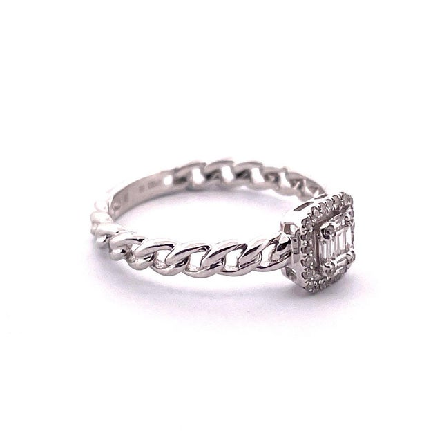 14k 0.125ct Cube Link Design Dainty 14k White Gold Diamond Ring Size 6.5 For Sale - Image 4 of 6