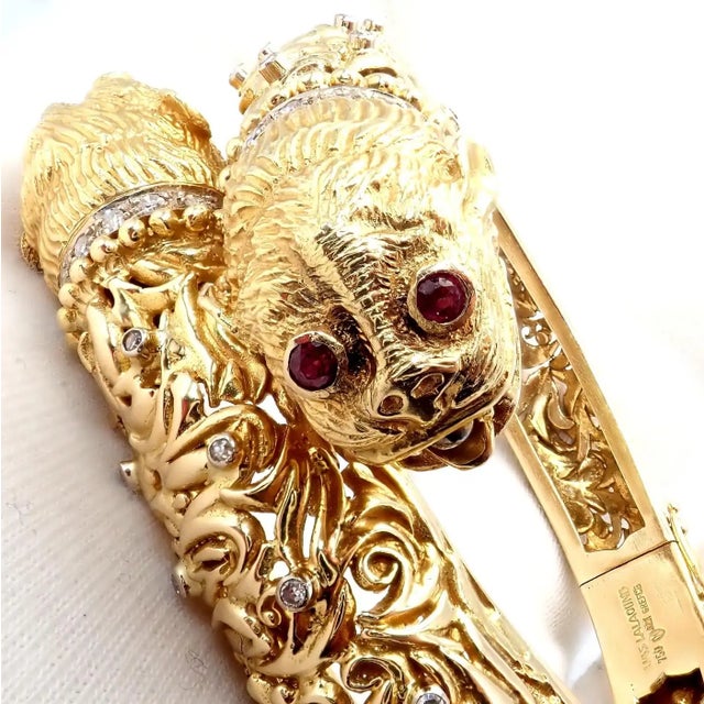 Ilias Lalaounis Double Chimera Diamond Ruby Yellow Gold Bangle Bracelet For Sale - Image 12 of 17