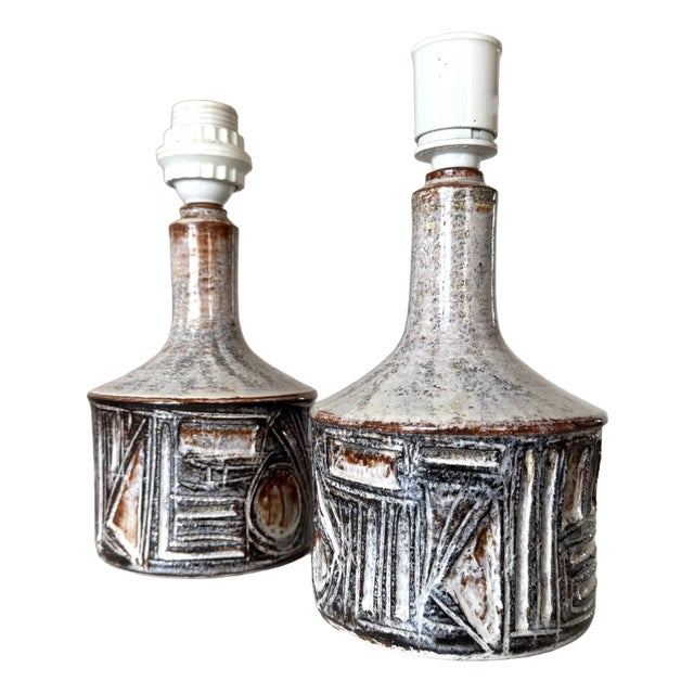 Vintage Stoneware Table Lamps by Jette Hellerøe for Axella, 1960s, Set of 2 For Sale