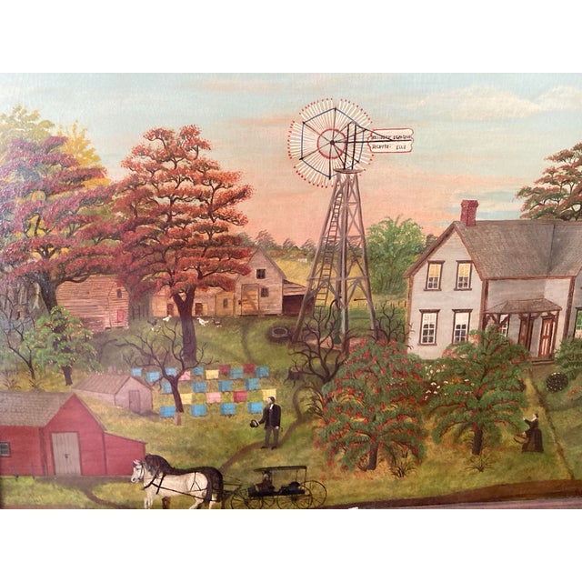 Late 19th Century American School, 19th Century Farm Scene W/Halladay Standard Windmill Oil on Canvas Circa 1870 Windmill Inscribed Halladay Standard / Batavia,ILLS For Sale - Image 5 of 10