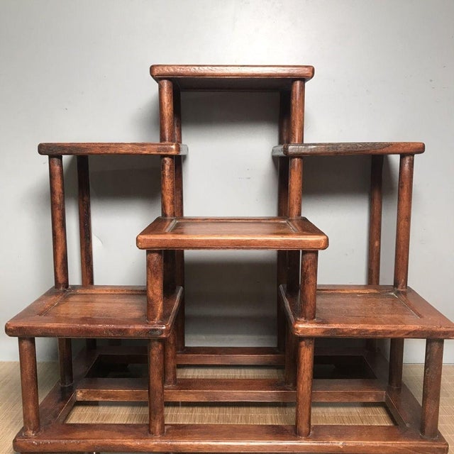 Chinese Vintage Chinese Huali Rosewood "Staggered" Tabletop Display Stand (Curio Shelf) For Sale - Image 3 of 9