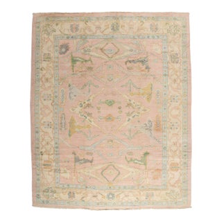 Vintage Modern Pink Oushak Rug - 12'00 X 14'09 For Sale