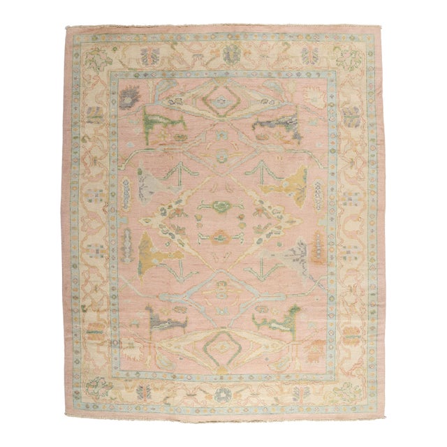 Vintage Modern Pink Oushak Rug - 12'00 X 14'09 For Sale