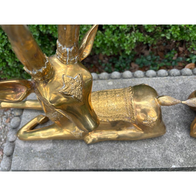 Metal 1960s Pair of Hollywood Regency Brass Stags For Sale - Image 7 of 13