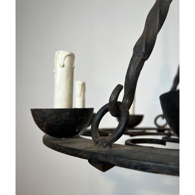 1940s Gothic Style 8 Light Round Wrought Iron Chandelier For Sale - Image 10 of 12