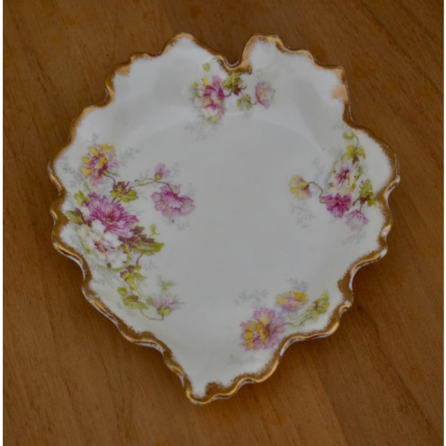 French Antique Limoges Trinket Dish Elite Works France Porcelain Floral Leaf Shape Gilt For Sale - Image 3 of 15