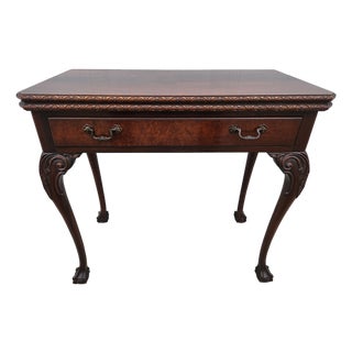 Square Ball and Claw Crotch Mahogany Flip Top Console Game Table For Sale