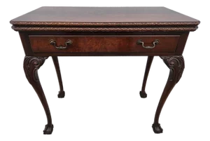 Square Ball and Claw Crotch Mahogany Flip Top Console Game Table