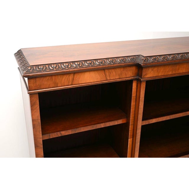 Antique Walnut Breakfront Open Bookcase, 1920 For Sale - Image 6 of 11