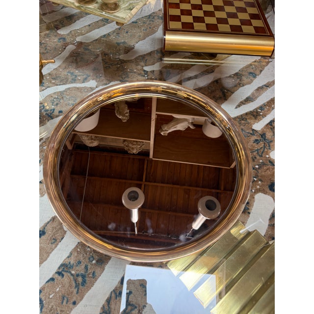 Glass Italian Mid-Century Modern Round Smoked Glass and Brass Serving Tray, 1970s For Sale - Image 7 of 7