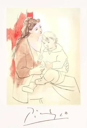 1980s "Maternite au Rideau Rouge" Lithograph After Pablo Picasso