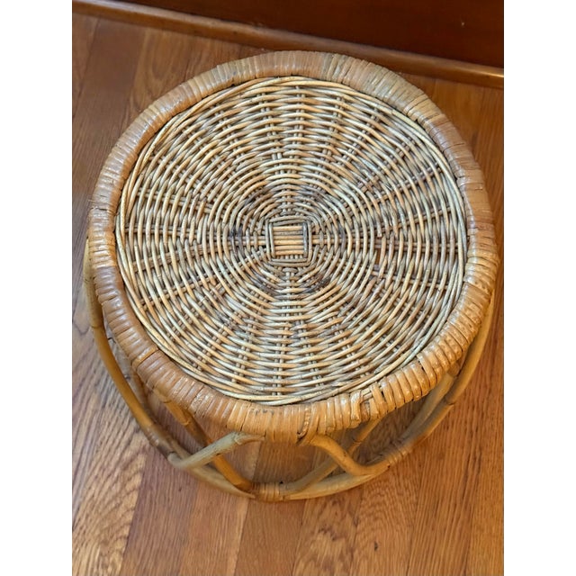 Late 20th Century Vintage Bentwood Rattan Stand With Woven Top For Sale - Image 5 of 6