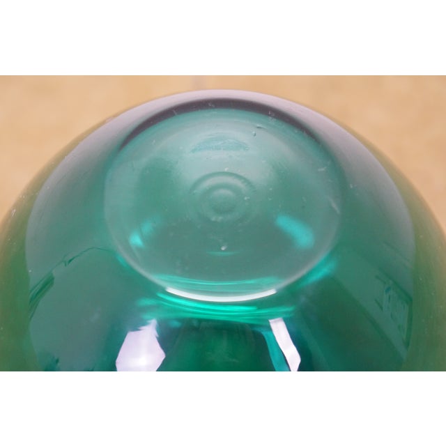 Vintage Hand Blown Teal Green Glass Vase Urn Leech Bowl 6" For Sale - Image 11 of 12