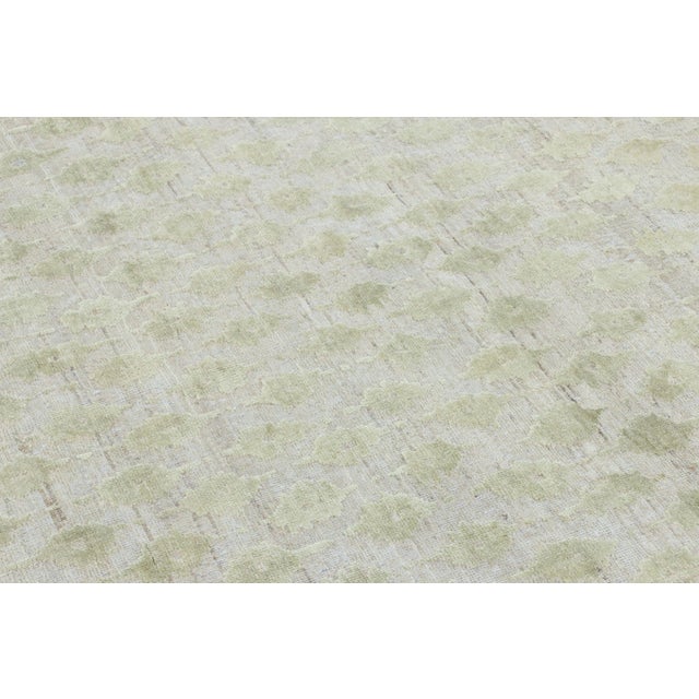 Modern Rug & Kilim’s Block Print Rug With Sage Green Florals on Ice-Blue & Silver Field For Sale - Image 3 of 7