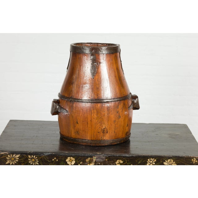 Chinese Qing Dynasty Period 19th Century Pear-Shaped Wooden Grain Basket For Sale - Image 9 of 13