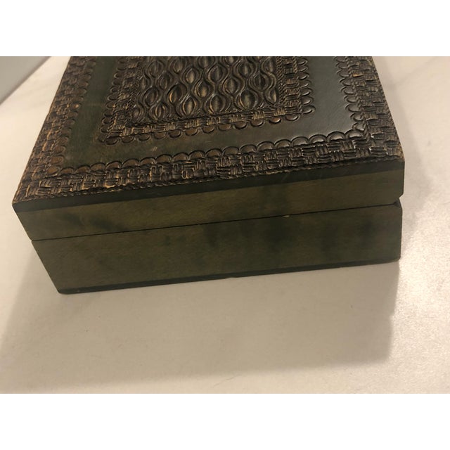 Wood Vintage Olive Green Tramp Art Box For Sale - Image 7 of 12