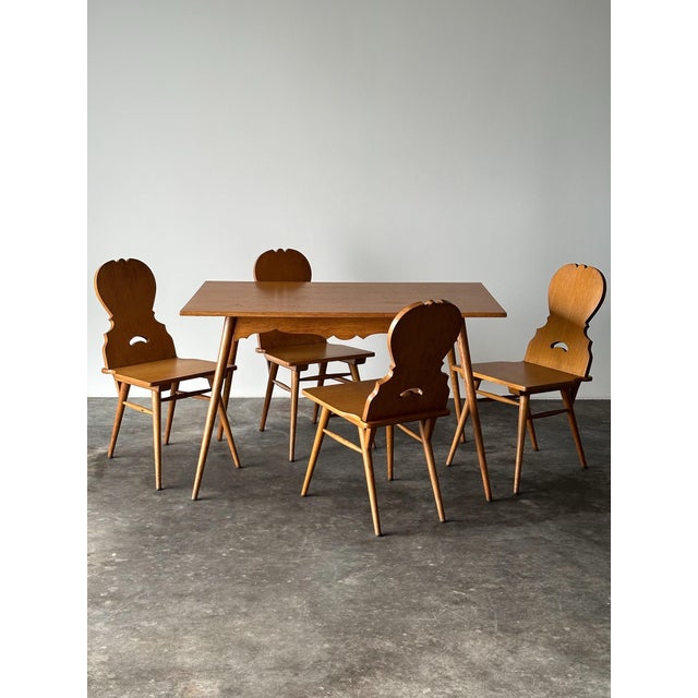 Mid-Century Modern Swiss Alpine Stabelle Oak Dining Set, Mid-Century — Set of 5 For Sale - Image 3 of 18