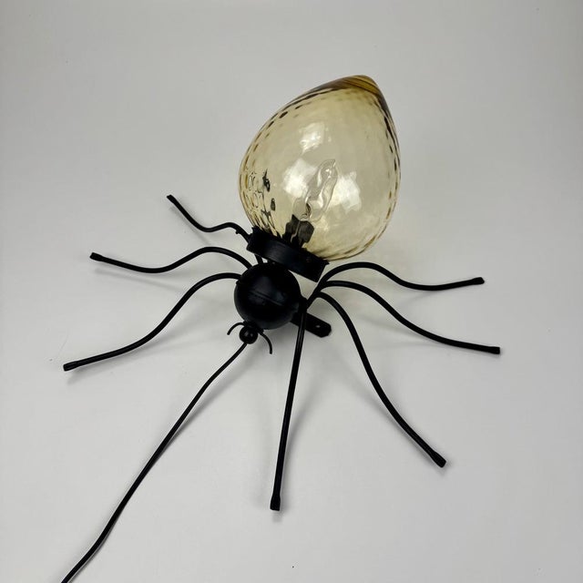 Brutalist Iron and Murano Amber Glass Spider Wall Lamp, 1960s For Sale - Image 3 of 10
