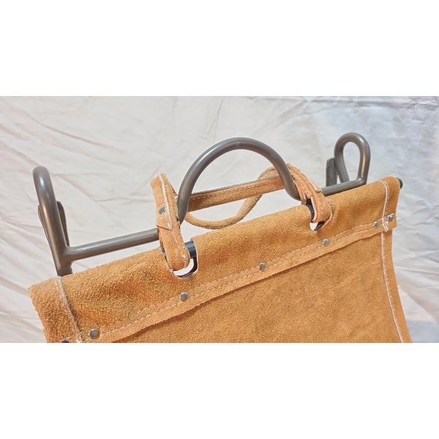 Traditional Vintage Leather Firewood Holder For Sale - Image 3 of 7