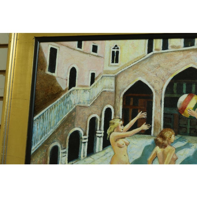 Traditional "The Three Graces" Nudes Playing Ball Framed Oil Painting on Canvas For Sale - Image 3 of 8