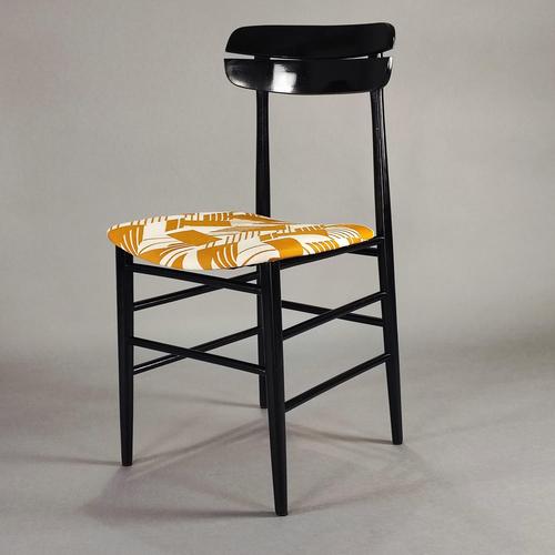 Textile Italian Black Lacquered Chairs, 1950s, Set of 6 For Sale - Image 7 of 9