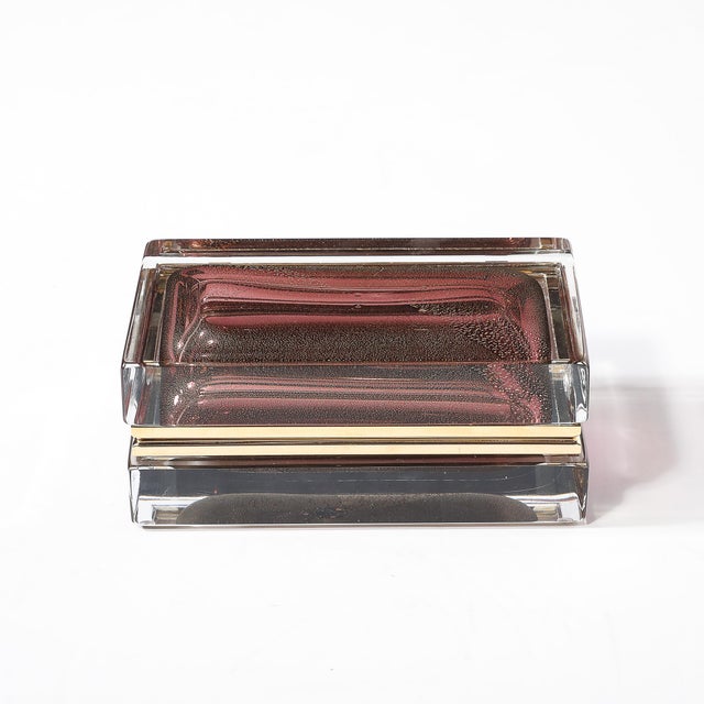 Modernist Hand-Blown Murano Glass Box in Smoked Rose With 24 Karat Gold Flecks For Sale - Image 12 of 18