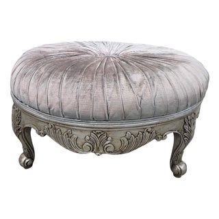 Hollywood Regency Carved Round Ottoman For Sale