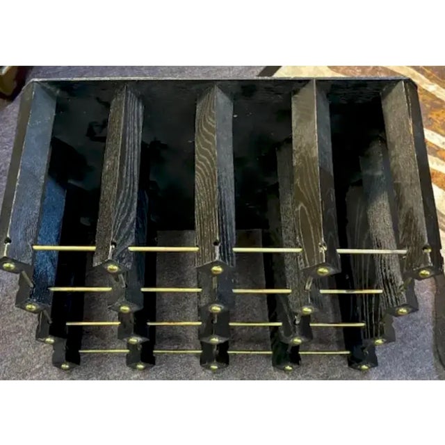 Mid Century Wood Wine Holder Rack in Black With Brass Details For Sale In New York - Image 6 of 6