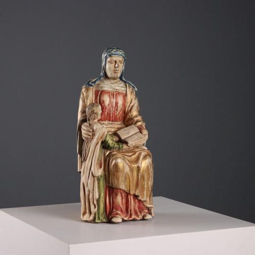 Saint Anne with the Child Mary Wood Sculpture For Sale - Image 10 of 10