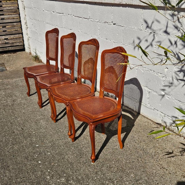 Vintage Louis XV Style Wood and Cane Dining Chairs, 1980s, Set of 4 For Sale - Image 6 of 18