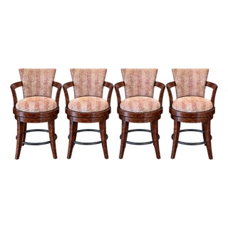 Set of 4 Swaim Griswold Transitional Swivel Bar Stools in Cowtan & Tout Fabric For Sale