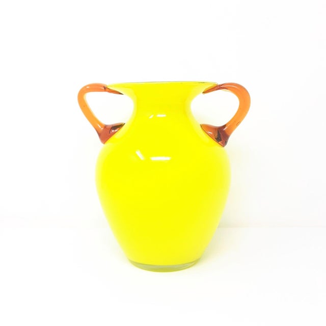 Mid-Century Art Glass Yellow Hand-Blown Amphora Vase For Sale - Image 11 of 11