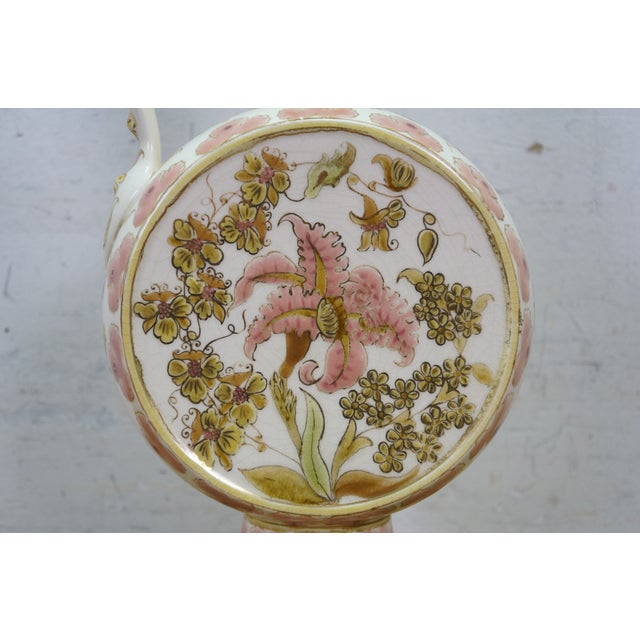 Ceramic Antique 19th Century Hungarian Zsolnay Pecs Porcelain Faience Ewer Pitcher 16" For Sale - Image 7 of 15