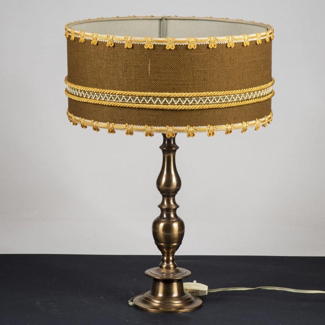1960s Brass & Metal Table Lamp with Circular and Low Fabric Shade For Sale - Image 5 of 6
