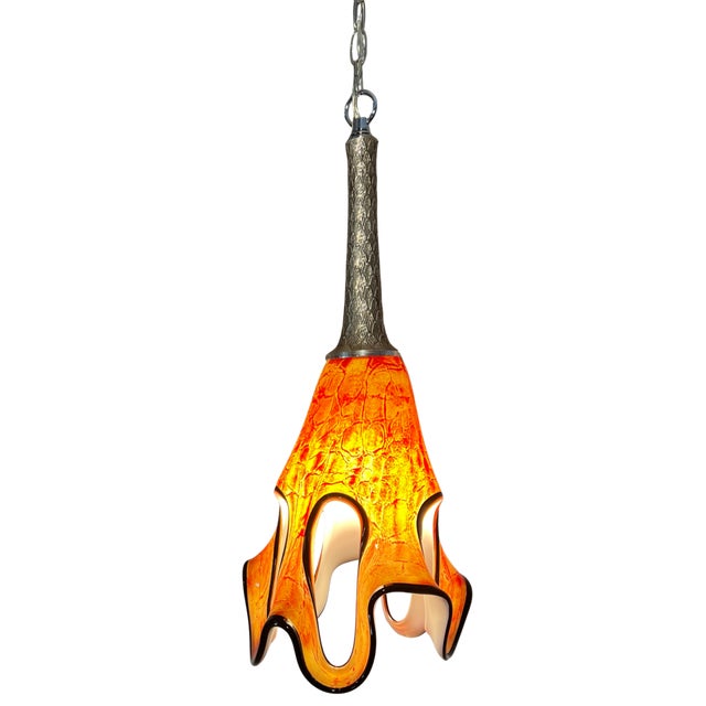 Late 20th Century Art GLass Abstract Orange Looped Pendant Light For Sale - Image 5 of 18