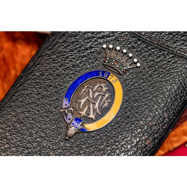 Austrian Antique Victorian Leather Cigar Case Silver Enamel Armorial Tobacciana For Sale In New York - Image 6 of 14