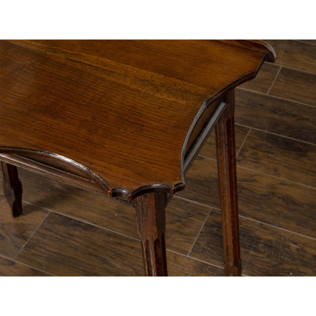 English Oak Side Table with Lift Top, Carved Serpentine Front and Fluted Legs For Sale - Image 4 of 12