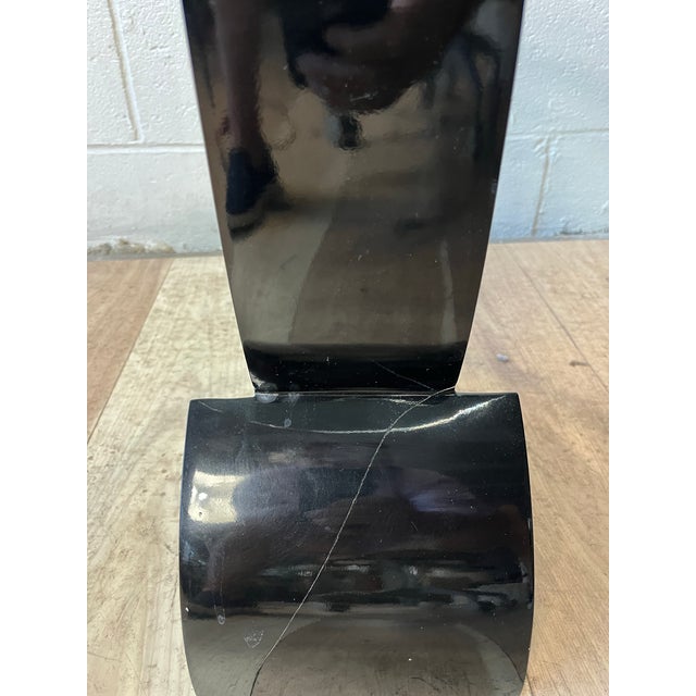 Karl Springer Style Black Lacquer Pedestal Side Table With Glass Top For Sale - Image 9 of 11