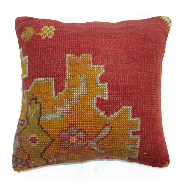 Early 20th Century Red Oushak Rug Pillow For Sale - Image 5 of 6