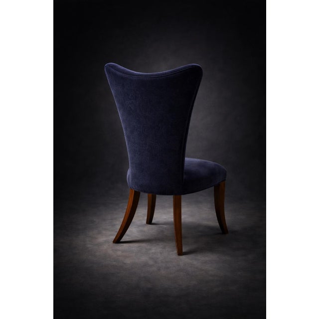 Late 20th Century Late 20th Century Sculptural Navy Velvet Side Chair With Curved Wing Back and Cabriole Legs – Elegant Transitional Accent Seating For Sale - Image 5 of 9