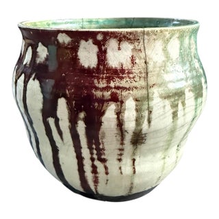 Vintage Studio Pottery Bowl With Turquoise & Brown Drip Glaze | Sculptural Ceramic For Sale